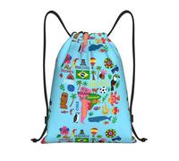 FHIZOAL South America Map With Icons Drawstring Bags Waterproof Sports String Backpacks Lightweight Yoga Training Swimming Travel