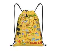 FHIZOAL Thailand Map With Icons Drawstring Bags Waterproof Sports String Backpacks Lightweight Yoga Training Swimming Travel