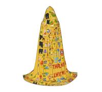 FHIZOAL Thailand Map With Icons Halloween Hooded Cape For Teenagers Witch Vampires Grim Reaper Costume Themed Parties Comic Con