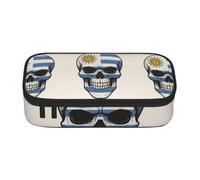 FHIZOAL Uruguay Flag Skeleton Pencil Case Stationery Storage Pouch Big Capacity Teacher College Work