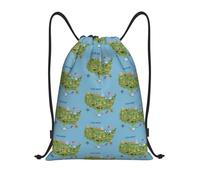 FHIZOAL Usa Map With Icons Printed Drawstring Bags Waterproof Sports String Backpacks Lightweight Yoga Training Swimming Travel