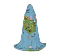 FHIZOAL Usa Map With Icons Printed Halloween Hooded Cape For Teenagers Witch Vampires Grim Reaper Costume Themed Parties Comic Con