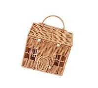 Fhkpsqkcn Decorative Rattan Suitcase Box Handwoven Wicker House Shaped Basket With Handle Festival Wrapping Bag
