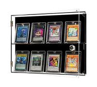 FHMIDIC Trading Card Display Case, 2-Tier Acrylic Graded Card Display Frame Lockable, Wall Mounted 8 Baseball Card Display Cabinet for Pokemon Football Basketball Hockey Sports Trading Cards