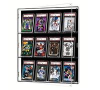FHMIDIC Trading Card Display Case, 3-Tier Acrylic Graded Card Display Frame Lockable, Wall Mounted 12 Baseball Card Display Cabinet for Pokemon Sports Football Basketball Hockey Trading Cards