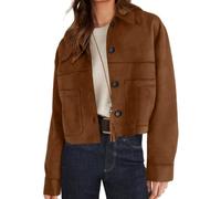 Fhniepan Womens Faux Suede Bomber Jacket Fall Long Sleeve Lapel Button Down Jackets Trendy Going Out Casual Outwear, Dark Brown, Large