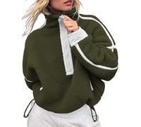 Fhniepan Women's Oversized Fleece Sweatshirt Long Sleeve Half Zip Sherpa Y2k Fleece Pullover Top With Pockets, Green, Medium