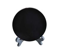 FHNP367 Black Obsidian Scrying Mirror with Stand Round Smoth Natural Crystal Polished Diameter 4.7 inch / 120mm