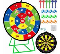 FHNSEL 19.68 Inches Kids Dart Board Set,Double Sided Dart Board with Bracket,12 Sticky Balls,6 Darts,Indoor & Outdoor Party Games Toys Gifts for 3 4 5 6 7 8 9 10 11 12+ Year Old Boys Girls and Adult