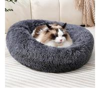 Fhodigogo Dog bed Cat Bed Small Pet Bed for dog (55CM) Round Plush beds Warm Kitten Nest with Anti-Slip Bottom Hand for with in 8KG pets, Dark Gray