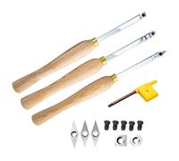 FHONK 12-1/2 inch Wood Lathe Turning Tools Set 3 pcs, 12.5" Finisher Carbide Tipped Lathe Chisel Tool Bar, with Wooden Handles and Square Round Diamond Carbide Inserts
