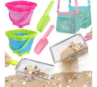 FHOZGECY Beach Toys, Sand Toys with 2 Collapsible Beach Bucket and Beach Mesh Shovel, Sand Shovel, Shark Tooth Sifter and Mesh Bag for Shell Collecting, Sand Dipper Beach Scoop for Kids Boys Girls