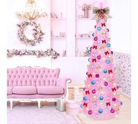 FHOZGECY Pop Up Christmas Tree, 5FT Collapsible with 30 LED Multicolor Lights, Tinsel Pencil Tree with Ball Bowknot Gift Box for Indoor, Party, Xmas, Home, Office Decor