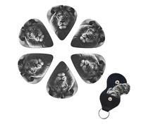 FHPCE 10380 Black & White African Lion Guitar Picks 3 Ply 0.46mm (6 Pack) with Storage Box