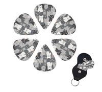 FHPCE 10380 Guitar Picks 3 Layers with Storage Box Cute Funny Grey Cat Design for Acoustic Guitar Bass Electric Ukulele 0.96mm White (6 Pack)