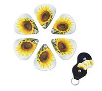 FHPCE 10380 Guitar Picks Set of 6 3 Different Layers Sunflower Design Guitar Picks for Electric Bass Ukulele 0.71mm White