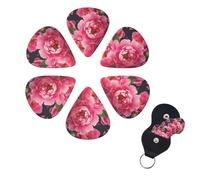 FHPCE 10380 Guitar Picks Set of 6 in 3 Different Layers with Storage Box Peony Flowers for Acoustic Guitar Bass Electric Ukulele 0.71mm White