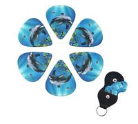 FHPCE Guitar Picks 3 Layers Guitar Picks with Storage Box, Sea Animals, Dolphins, Acoustic Guitar Picks for Bass Electric Ukulele, 0.96mm, White, 10380 (6 Pack)