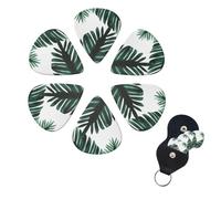 FHPCE Guitar Picks 6 Pcs 3 Different Thickness Guitar Pick With Storage Box Cute green palm leaves Guitar Picks Acoustic Guitar Plectrums for Bass Electric Ukulele, 0.71mm, White, 10380
