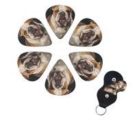 FHPCE Guitar Picks 6 Pcs 3 Different Thickness Guitar Pick With Storage Box English-Bulldog Guitar Picks Acoustic Guitar Plectrums for Bass Electric Ukulele, 0.71mm, White, 10380
