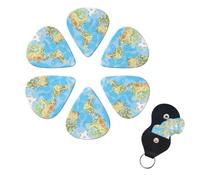 FHPCE Guitar Picks 6 Pcs 3 Different Thickness Guitar Pick With Storage Box map Guitar Picks Acoustic Guitar Plectrums for Bass Electric Ukulele, 0.71mm, White, 10380