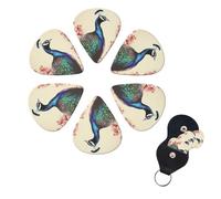 FHPCE Guitar Picks 6 Pcs 3 Different Thickness Guitar Pick With Storage Box peacock Guitar Picks Acoustic Guitar Plectrums for Bass Electric Ukulele, 0.46mm, White, 10380