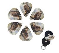 FHPCE Guitar Picks 6 Pcs 3 Different Thickness Guitar Pick With Storage Box Watercolor of Hawk Sitting in The Tree Guitar Picks Acoustic Guitar Plectrums for Bass Electric Ukulele, 0.46mm, White