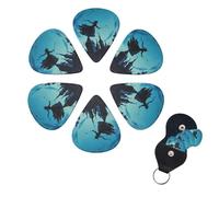 FHPCE Guitar Picks Set of 6, 3 Layers Guitar Picks with Storage Box, Witch Flies on the Castle Acoustic Guitar Picks for Bass Electric Ukulele 0.46mm White
