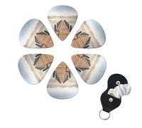 FHPCE Guitar Picks Set of 6, 3 Layers with Storage Box, Pier Sunshine Bathing Acoustic Guitar Picks for Bass, Electric Ukulele, 0.71mm, White, 10380