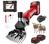 FHRKA Cordless Electric Sheep Shears 500W Heavy Duty - 6-Speed Professional Wool Clippers with 2 Rechargeable Batteries & Detachable Blades (Red 13)