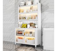 FHSLKXIM 6-Tier Microwave Storage Stand Farmhouse Kitchen Baker'S Rack With Cabinet Hooks Large Capacity Coffee Bar 120Cm White Kitchen Furniture,White,100cm
