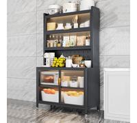 FHSLKXIM 6-Tier Microwave Storage Stand Farmhouse Kitchen Baker'S Rack With Cabinet Hooks Large Capacity Coffee Bar 120Cm White Kitchen Furniture,Black,100cm