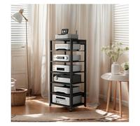 FHSLKXIM 7-Tier Adjustable HiFi Rack AV Shelf, Mobile Audio Rack with Universal Wheels, Video Media Stand for Living Room, Bedroom, Study,Black-55 * 40 * 131cm