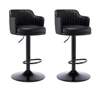 FHSLKXIM Adjustable Swivel Barstools Bar Stools Set of 2 Kitchen Breakfast Bar Chairs Counter Heigh Gaslift Black Metal Legs with Footrest Upholstered Seat for Dining Room Living Room,Black,A