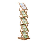 FHSLKXIM Bamboo Brochure Display Stand, Portable Pop-Up Foldable Magazine Rack With 5 Pockets, Literature Holder For Exhibitions Office Retail Store Living Room,A4