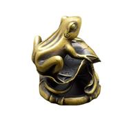 FHSLKXIM Brass Frog Lotus Leaf Tabletop Figurine,Frog Statue, Office Study Decorative Ornament, Bronze Animal Sculpture Craft Collection