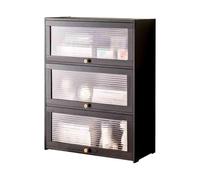 FHSLKXIM Desktop Bookshelf Black 3 Tier Bamboo Desktop Organizer Bookshelf, With Hovering Plastic Door Display Shelf, For Home Study Or Office Storage Shelving Rack Study Storage Rack,L42xW25xH70 cm