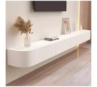 FHSLKXIM Floating Tv Stand With Drawers And Door, Wall Mounted Tv Console, Solid Wood Tv Cabinet, Media Console, With Router Hole Hollow Back,White,140cm