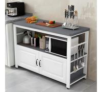 FHSLKXIM Industrial Microwave Stand With Storage Cabinet Large Worktop Bakers Rack Coffee Bar Table 3 Hooks For Kitchen Nization Space-Saving Solution,Grey,60x35x80cm