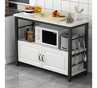 FHSLKXIM Industrial Microwave Stand With Storage Cabinet Large Worktop Bakers Rack Coffee Bar Table 3 Hooks For Kitchen Nization Space-Saving Solution,Black,100x35x80cm