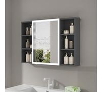 FHSLKXIM Khaki Bathroom Medicine Cabinet With Light Anti-Fog Mirror Open Storage Shelves Makeup 60Cm/23In - Modern Space-Saving Solution For Bathrooms,Grey,90cm/36in