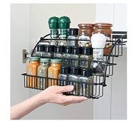FHSLKXIM Kitchen Organizer Pull Down Spice Racks Organizer - Metal 3-Tier Pull Out Kitchen Jars Storage Shelf - For Cabinet,Pantry - Need To Installed, Black