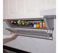 FHSLKXIM Kitchen Organizer Pull Out Spice Rack Organizer, Under Cabinet Drop-Down Folding Rack With Door, Heavy-Duty Down Shelf, Wall Mounted Floating Shelf For Over The Stove,Metallic,90cm Cabinet