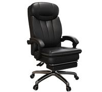 FHSLKXIM Office Chair For Home, Ergonomic Genuine Leather Computer Chair Executive Swivel Task Chair Comfortable Managerial Chairs With Adjustable Back And Retractable Footrest,Black-One Size