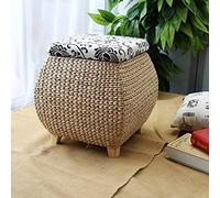 FHSLKXIM Ottomans Stools Square Ottoman Pouffe Footstool, Rattan Storage Foot Stool with Lid 4 Legs Solid Wood Footrest for Balcony Bedroom Entrance Hall H 15.74In,Brown/Natural,Natural