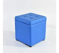FHSLKXIM Ottomans Stools Storage Leather Footstool, Ottoman Pouffe Cube Foot Stool Nordic 4-Leg Non-Slip Sitting Pier for Living Room Bedroom Balcony Small Bench H 13.77In,Blue,