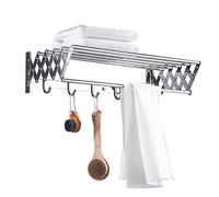 FHSLKXIM Retractable Folding Wall Mounted Laundry Drying Rack Clothes Airer Hanger Rack With Towel Bar For Bathroom Balcony Bedroom Space-Saver Dryer,Silver,Fixed 80cm