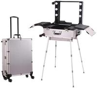 FHSLKXIM Rolling Make-Up Box Light Box Trolley Case Make-Up Box Professional Rolling Make-Up Box Trolley Case Large Capacity Make-Up Tool Box With Bracket Led Light Beads,Silver