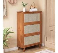 FHSLKXIM Shoe Cabinet Organizer With Hidden Storage Solution - Slim Flip Drawer Wooden Shoe Rack For Entryway Hallway Bedroom - Freestanding Shoe Storage Cabinet With Rattan,Brown,26.3 * 9.8 * 44.4in