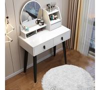 FHSLKXIM White Vanity Desk Set With Chair And High Definition Mirror Makeup Table With Storage Cabinet Stool And Dual Drawers For Small Spaces Or Bedroom,White,A_39.4IN